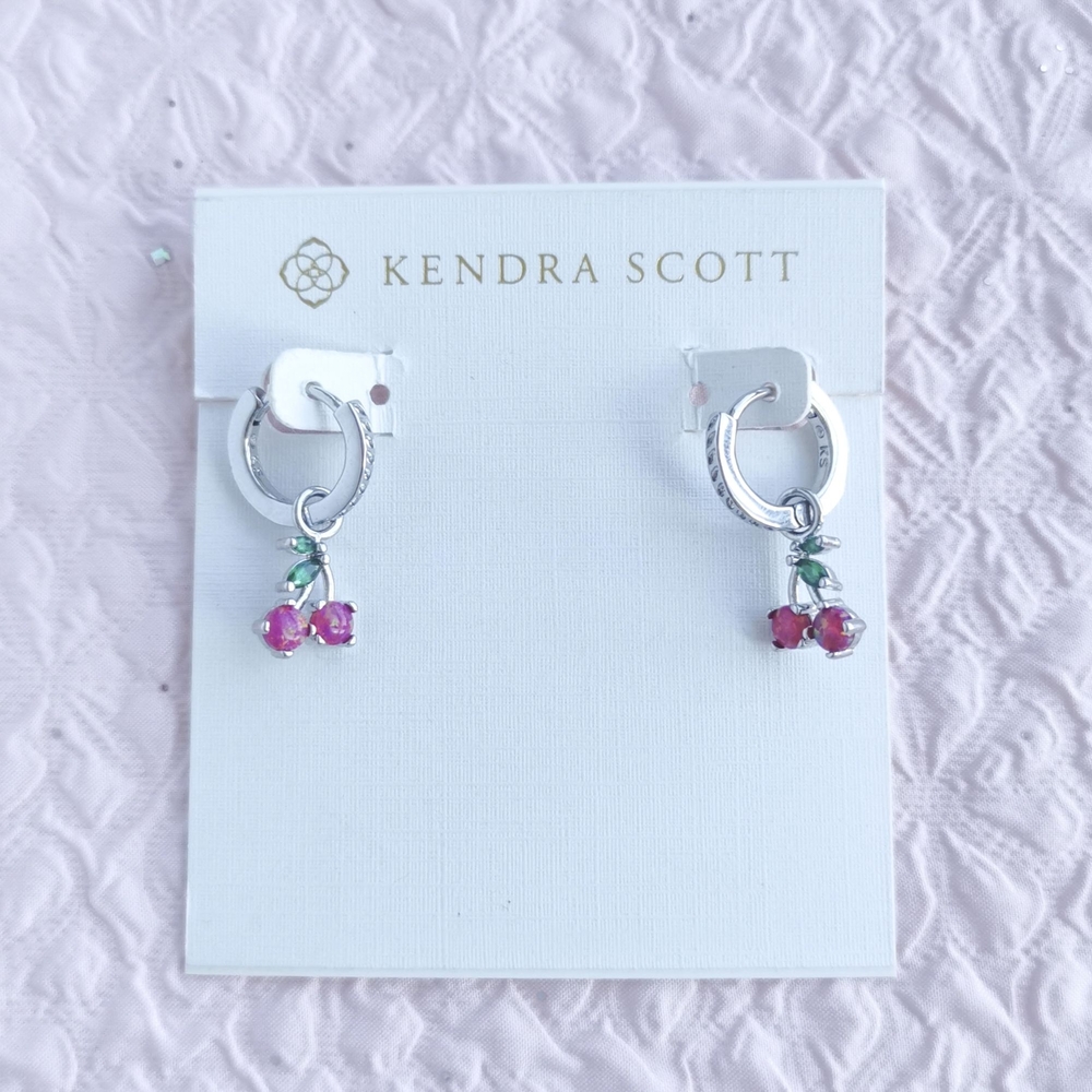 NEW Kendra Scott Cherry Silver Berry Kyocera Opal Huggie Earring Authentic
